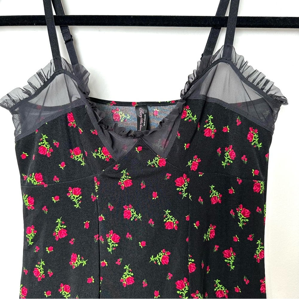 Victoria’s Secret Rose Print Slip Dress Sheer Mesh Ruffle Whimsigoth Y2K Witchy - Picture 5 of 12